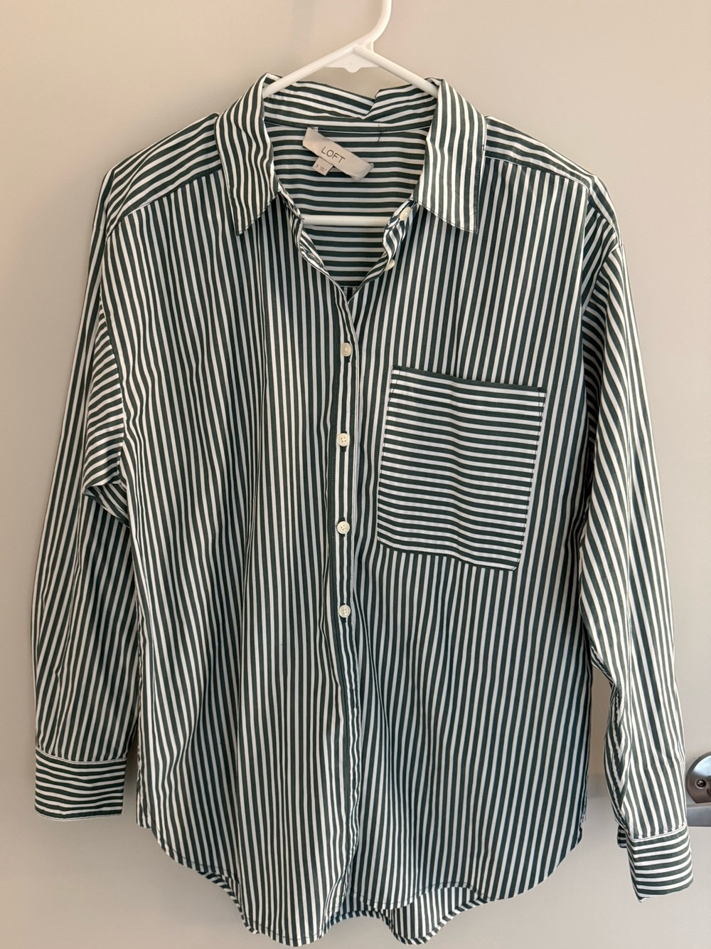 LOFT Green & White Vertical Stripe Button-Down Shirt